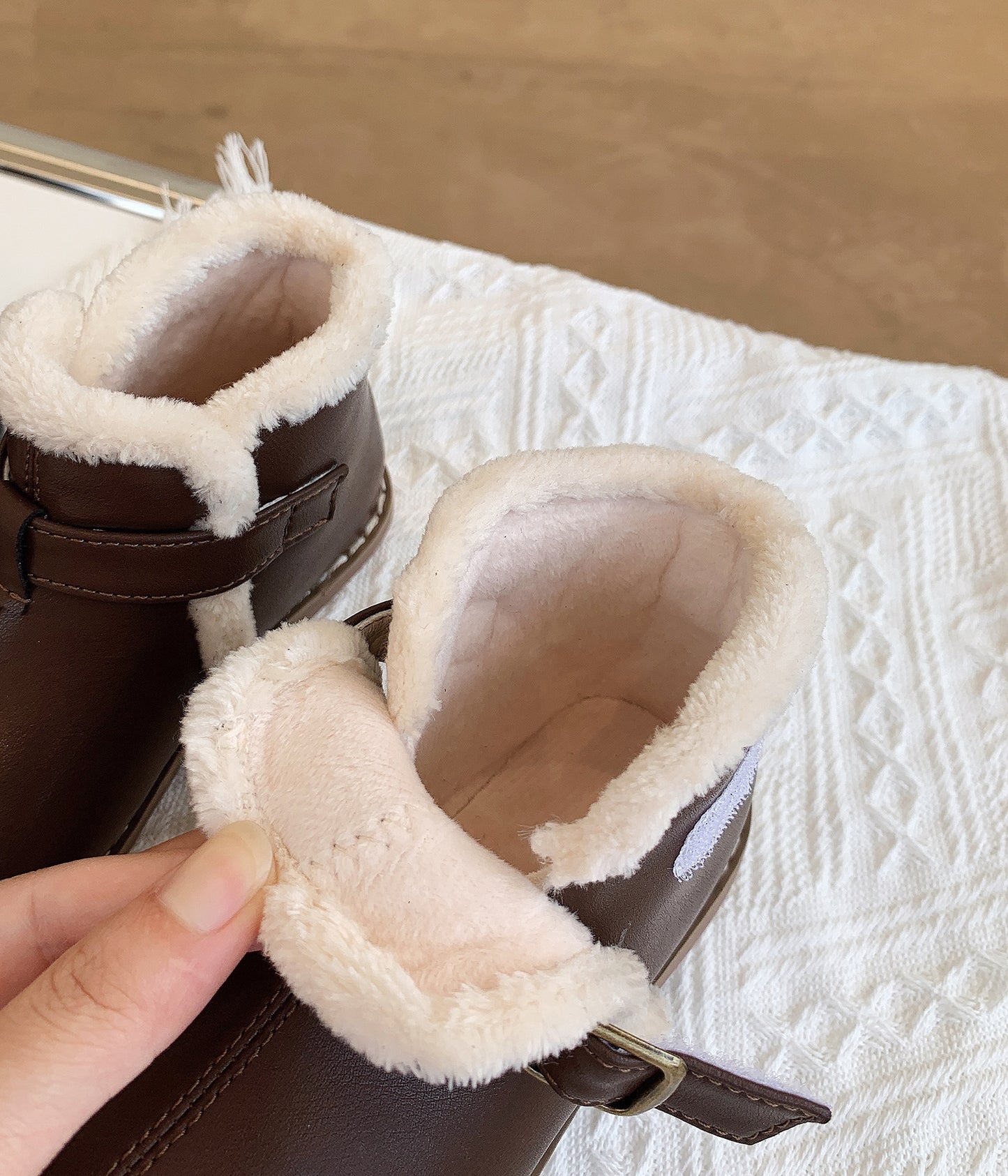 Velcro Soft Bottom boots Turned Wool Korean Style Round Head Velcro Soft Bottom