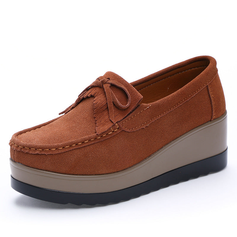 Shoes Casual Slip New Tassel Bow Design Shoes For Woman Fashion Thick Bottom Wedges Shoes Casual Slip On Solid Color Flats