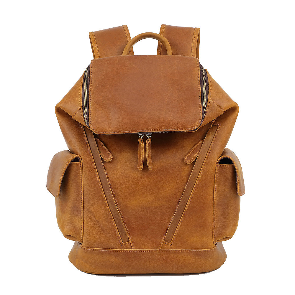 Leather Backpackage Men's Leisure Travel Large Capacity First Layer Leather Backpackage