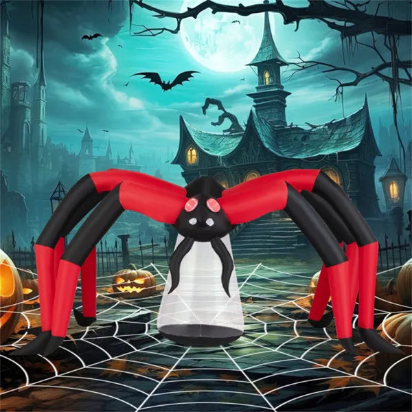 10ft Wide 5ft Tall Giant Halloween Inflatable Spider - LED Head Light 2 Red Eye Tunnel Lights
