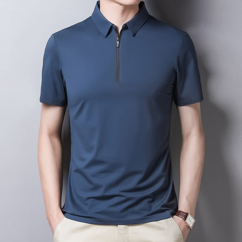 Men's Short Sleeve T-Shirt Solid Color Lapel Casual Fashion