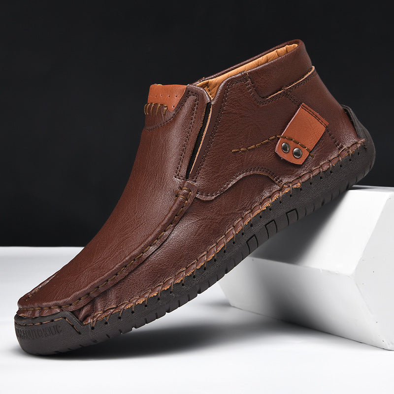 Leather Shoes Spring Flat Handmade Leather Shoes Spring High-top Plus Size