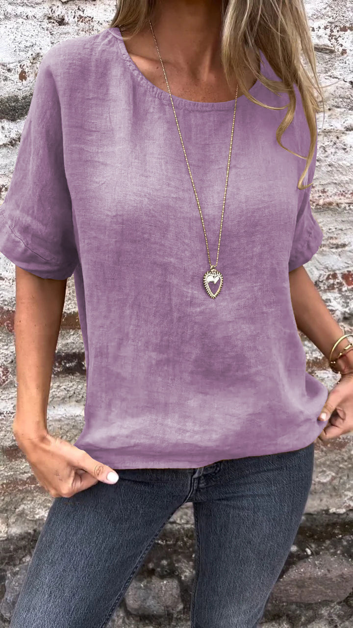Short Sleeved Shirt Women's Printed Round Neck Pullover Short Sleeved Shirt