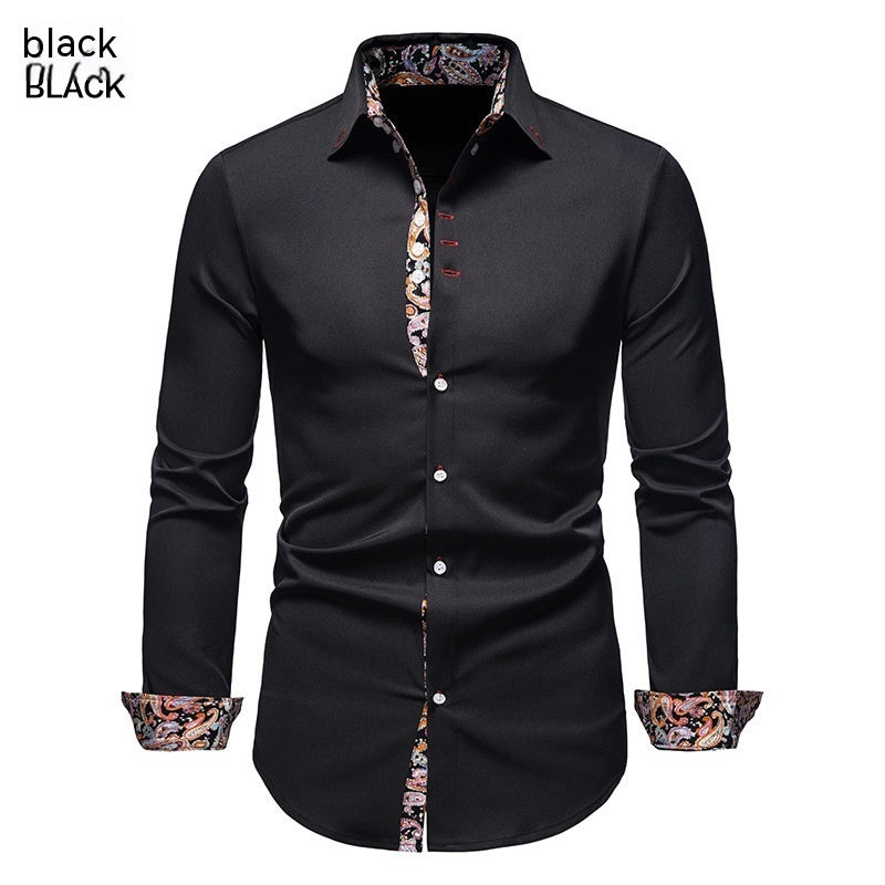 Men's Long-sleeved Shirt Lapel Slim-fit Assorted Colors Polyester Shirt - sumet.shop