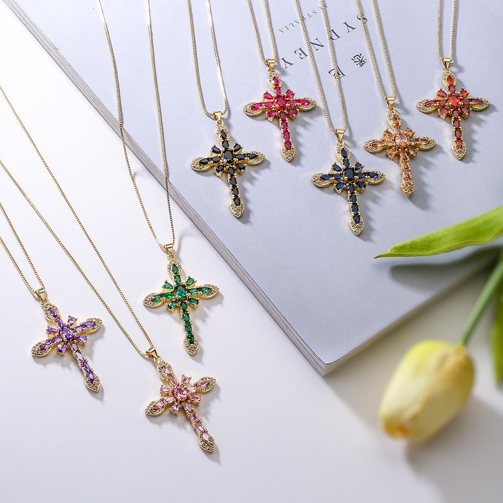 Pendant Necklace European And American Exquisite Copper Plating 18K Gold Zircon Geometric Pendant Necklace