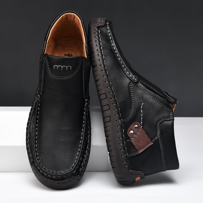 Leather Shoes Spring Flat Handmade Leather Shoes Spring High-top Plus Size