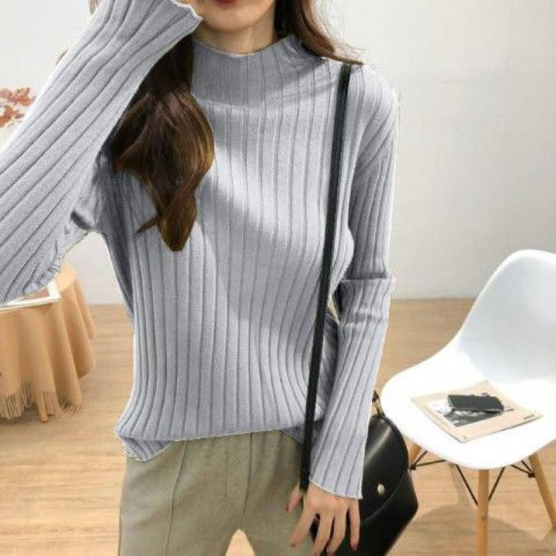 Women's Half High Collar White Knitting Top