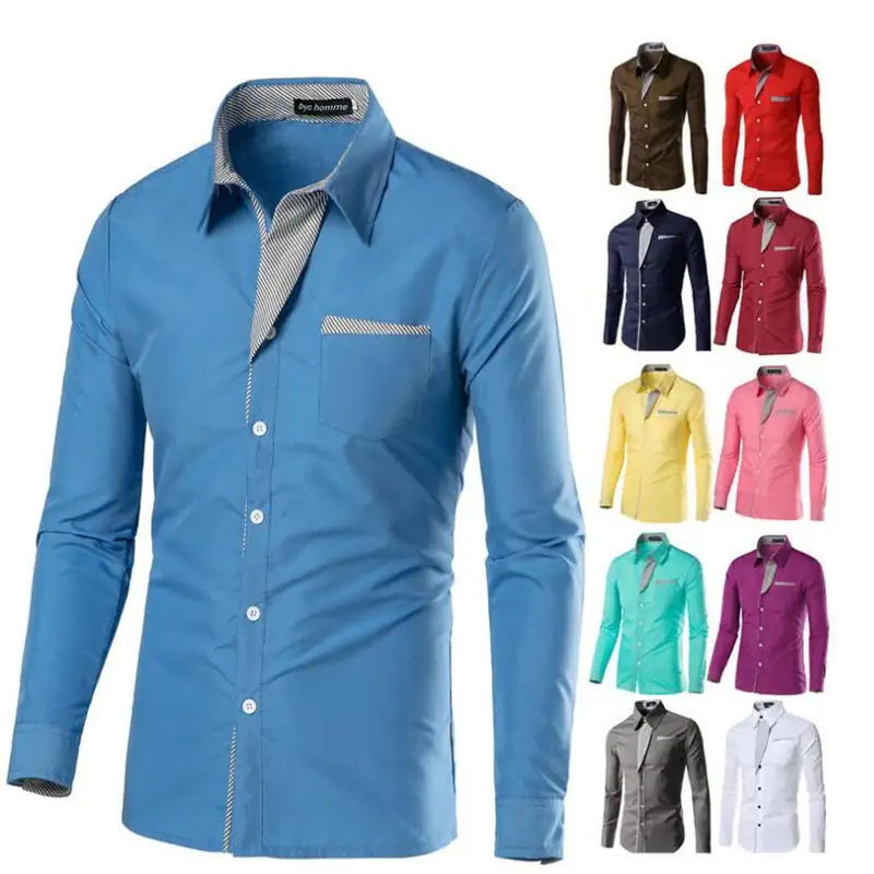 Male Fashion Shirts Full Sleeve Stripe Shirt Men Slim Fit Design Formal Dress Shirts 14 Colors Size M-4XL - sumet.shop