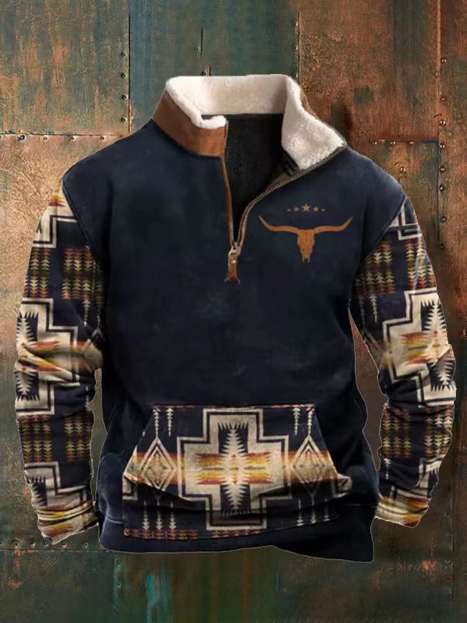 Men's Half Zipper Printed Long-sleeved Top - sumet.shop