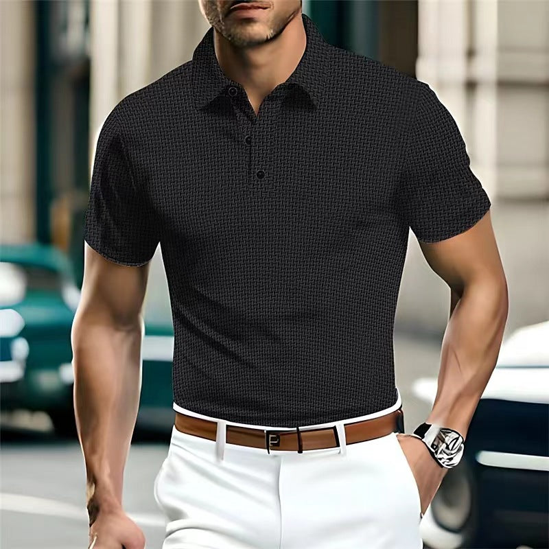High-end Mesh Ice Silk Short Sleeve Collar Solid Color New Slip Polo Shirt - sumet.shop