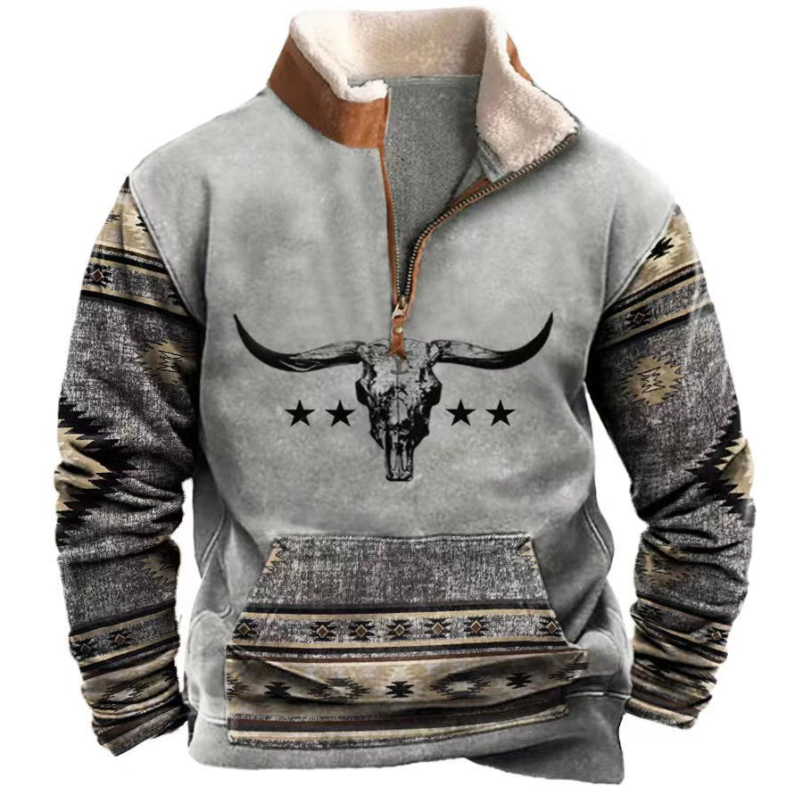 Men's Half Zipper Printed Long-sleeved Top - sumet.shop