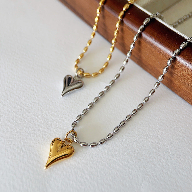 Necklace Special-interest Design Gold And Silver Color Matching Titanium Steel Heart Bead Necklace For Women - sumet.shop