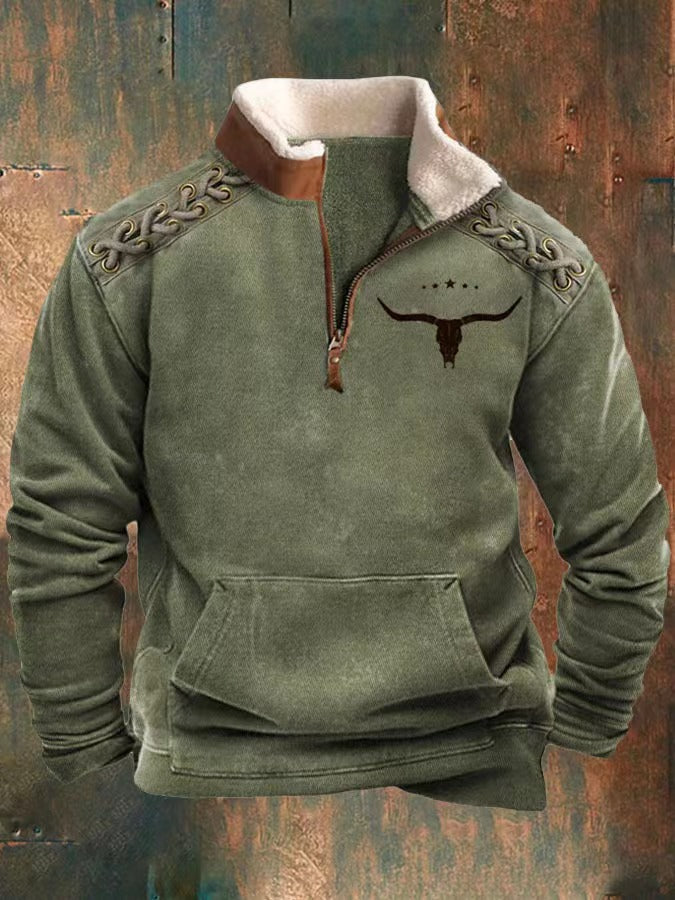 Men's Half Zipper Printed Long-sleeved Top - sumet.shop
