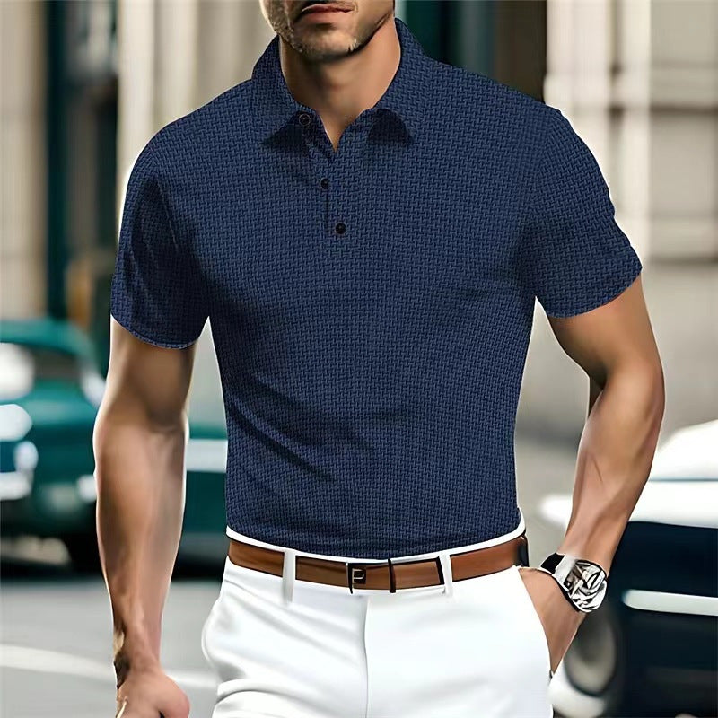 High-end Mesh Ice Silk Short Sleeve Collar Solid Color New Slip Polo Shirt - sumet.shop