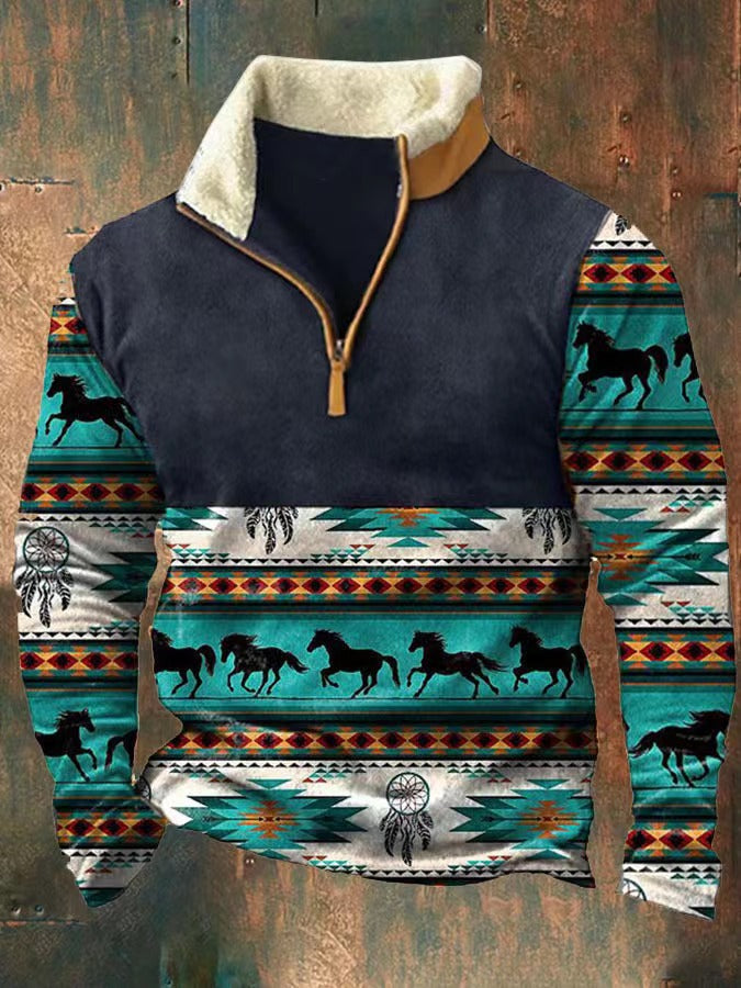 Men's Half Zipper Printed Long-sleeved Top - sumet.shop
