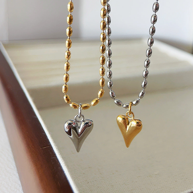 Necklace Special-interest Design Gold And Silver Color Matching Titanium Steel Heart Bead Necklace For Women - sumet.shop
