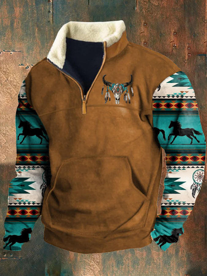 Men's Half Zipper Printed Long-sleeved Top - sumet.shop