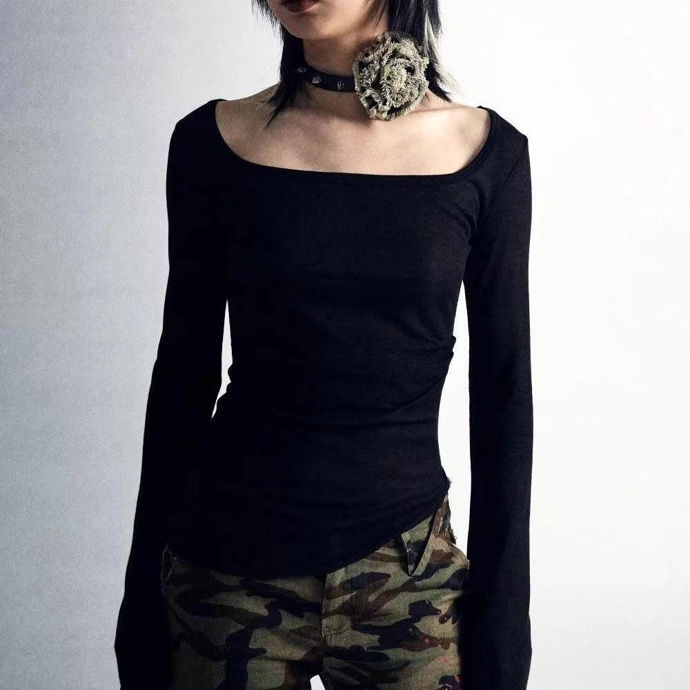 Reverse All-matching Sexy Slim Fit Printed Square Collar