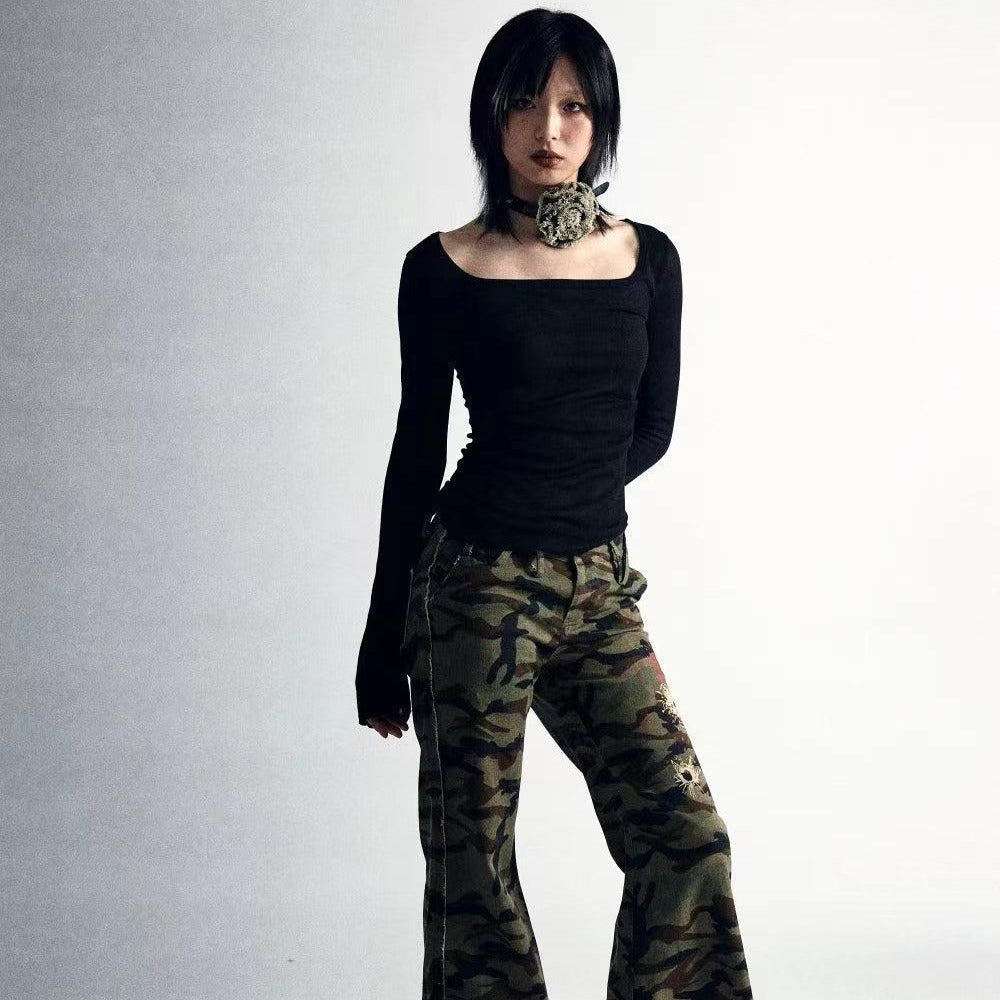 Reverse All-matching Sexy Slim Fit Printed Square Collar