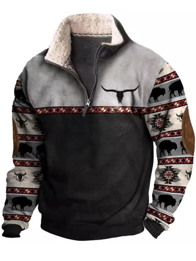 Men's Half Zipper Printed Long-sleeved Top - sumet.shop
