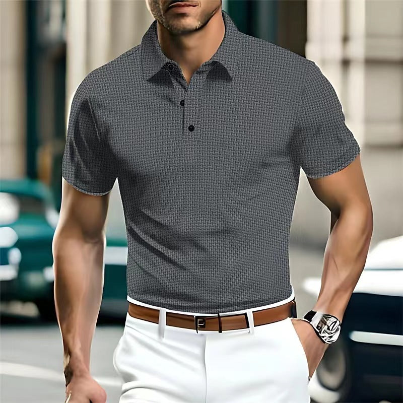 High-end Mesh Ice Silk Short Sleeve Collar Solid Color New Slip Polo Shirt - sumet.shop