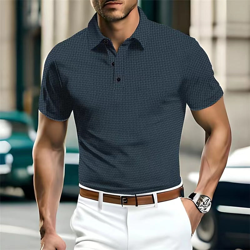 High-end Mesh Ice Silk Short Sleeve Collar Solid Color New Slip Polo Shirt - sumet.shop