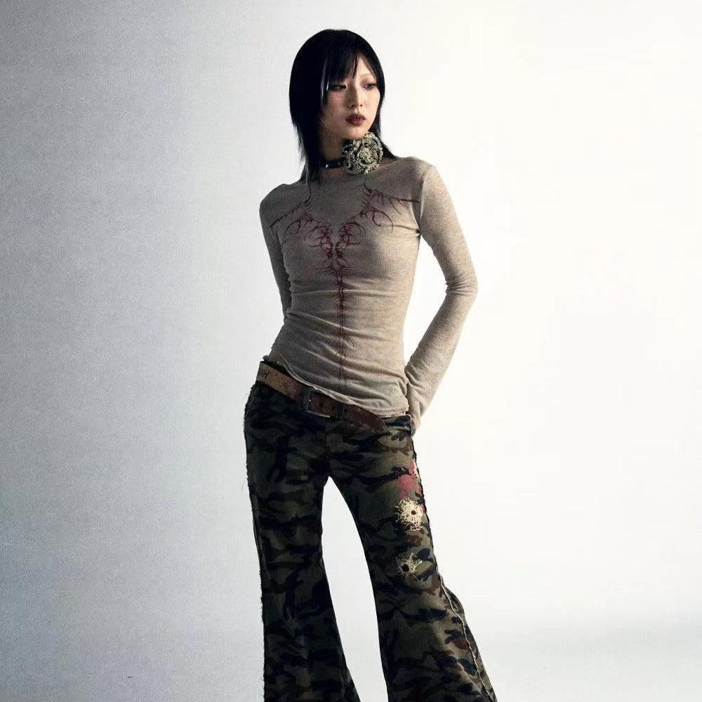 Reverse All-matching Sexy Slim Fit Printed Square Collar