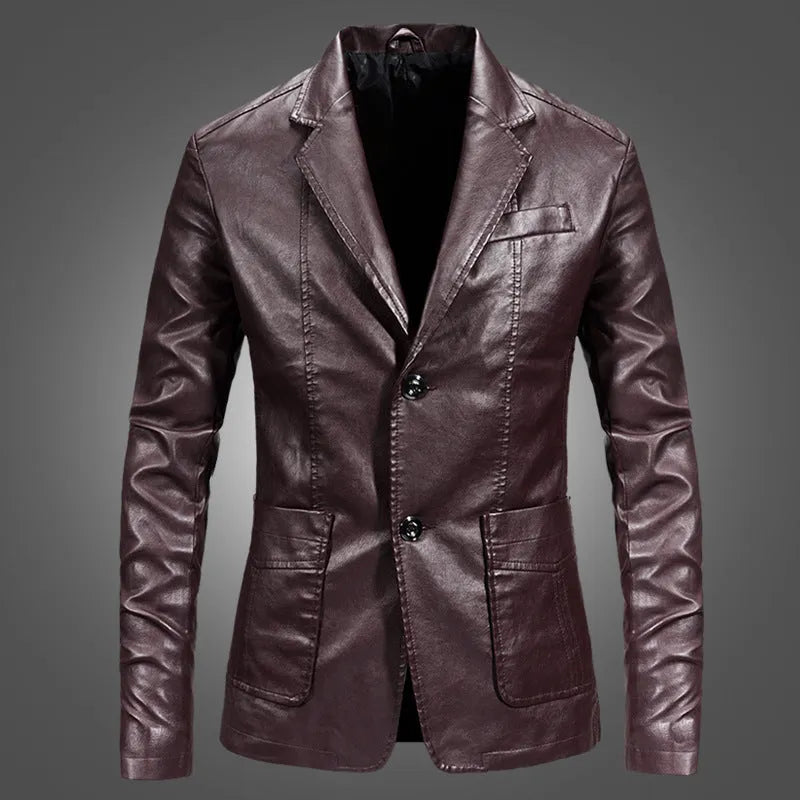 Spring Leather Jacket Slim Handsome Spring Leather Jacket Small Suit Men