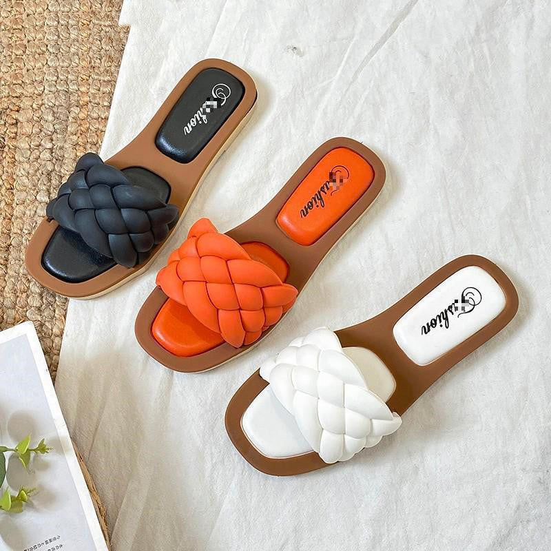 Slippers Female Net Red Woven One-word Slippers Female Summer
