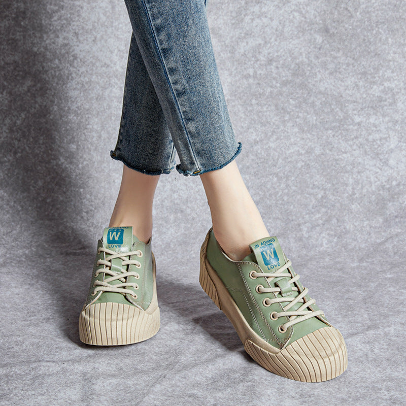 Women's Soft Bottom Shoes Skateboard Shoes All-Match Platform Lace-up