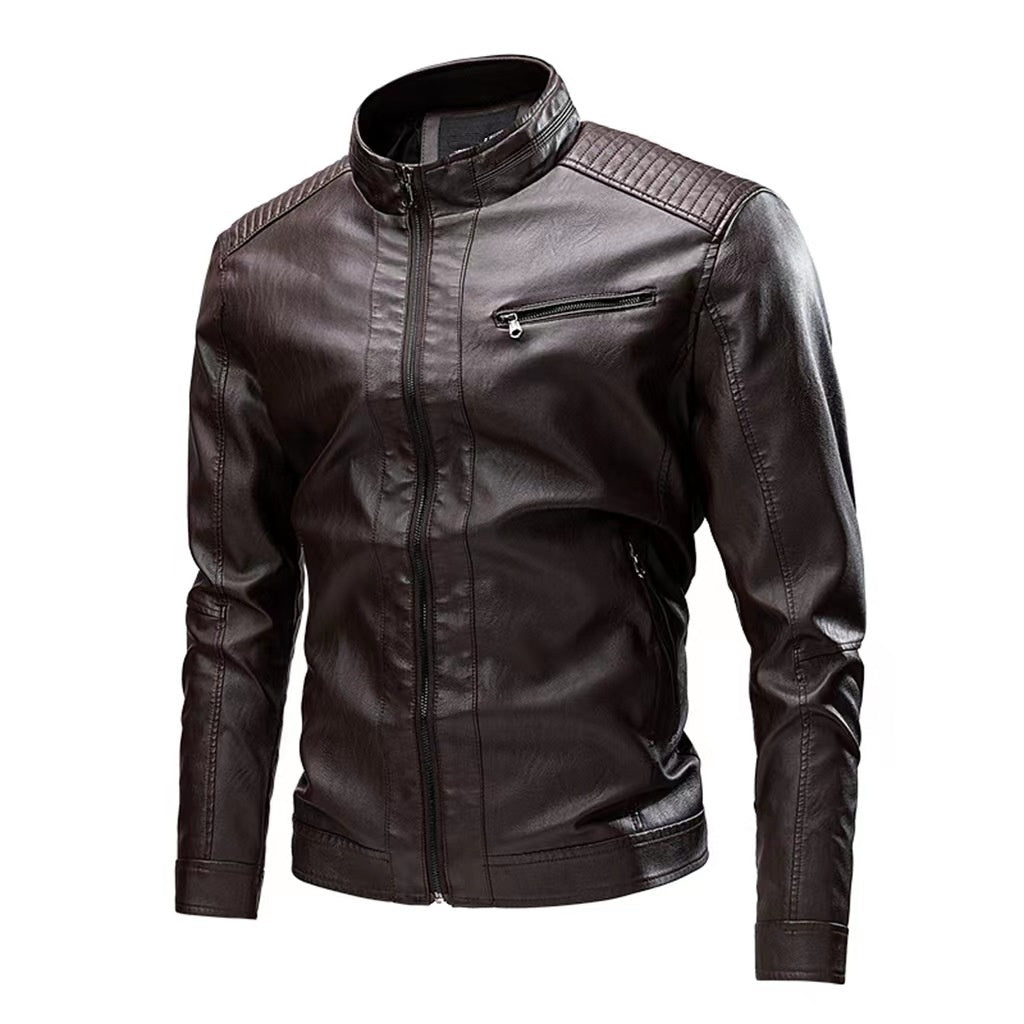 Leather Jacket Coat Spring And Autumn Cross-border Casual Men's Leather Clothing Stitching Motorcycle Retro Fashion Leather Jacket Coat