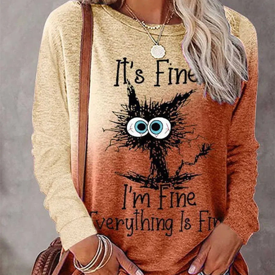 Halloween Long-sleeved T-shirt Gradient Printing Long-sleeved T-shirt Round Neck Women