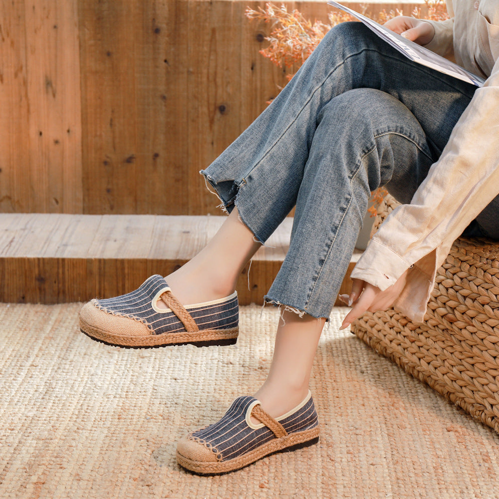 Linen Shoes Women's Artistic Striped Color Matching