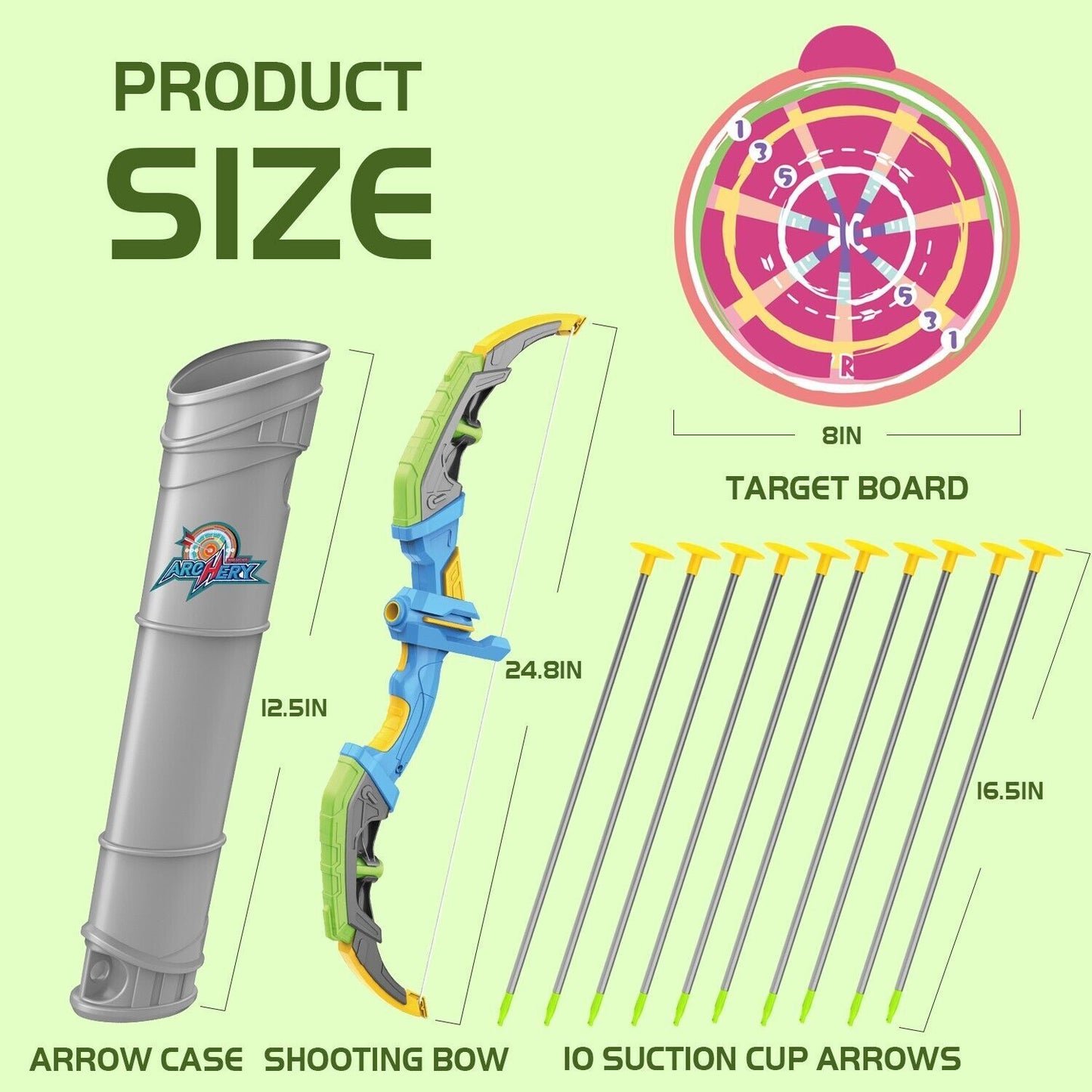 DE Bow & Arrow Toy Set, LED-lit Archery Toy,10 Suction Cup Arrows, Targets, Arrows Holders