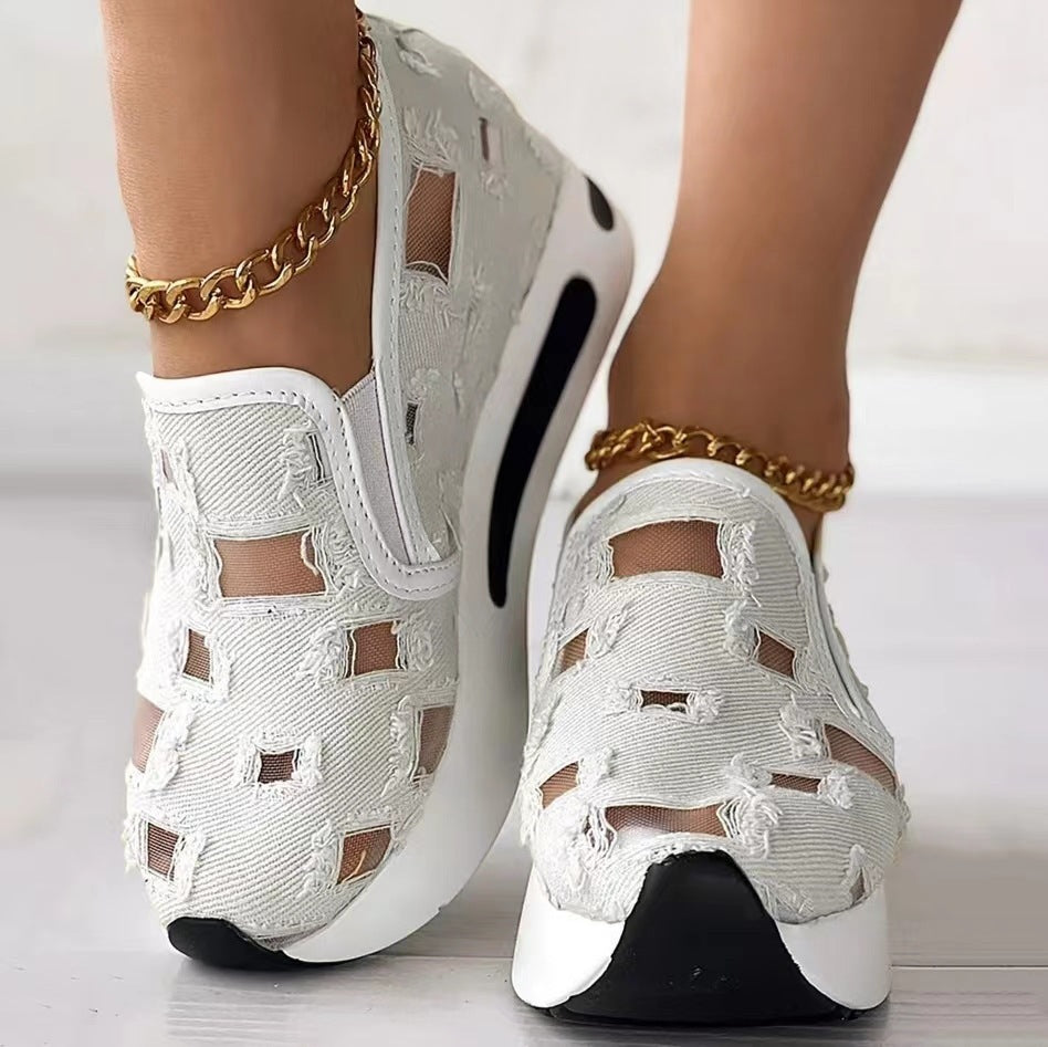 Shoes Fashion Flats Hollow Out Canvas Shoes 6cm Heel Height Casual Shoes Fashion Flats