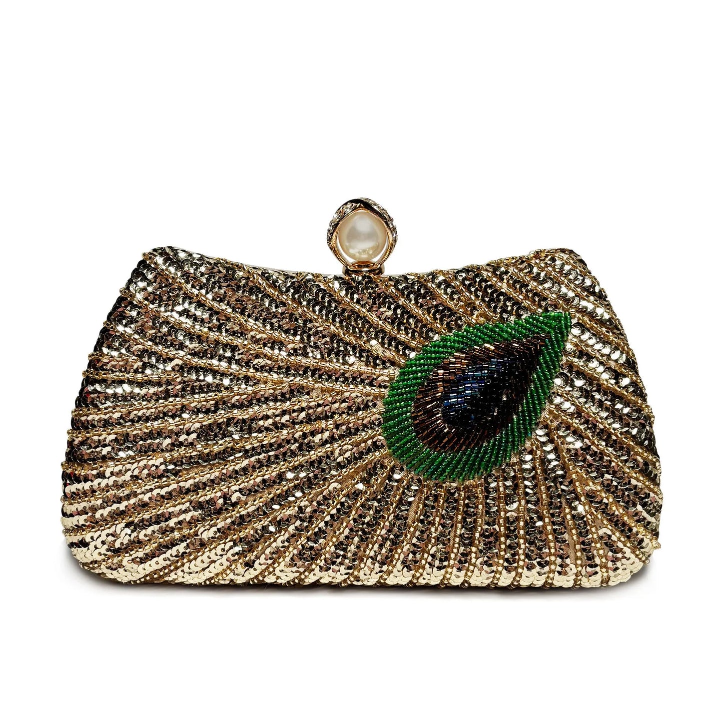 Beaded Peacock Feather Shoulder Bag Large Pearl Rhinestone Large Capacity Crossbody Shoulder Bag
