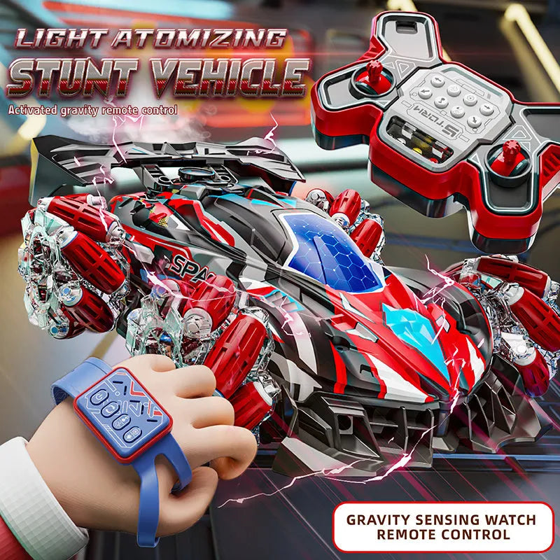 Stunt Remote Control Car F1 RC Gesture Sensing Stunt Remote Control Car Light Music Four-Wheel Drive Off-Road Racing Toy Simulated Spray Children's Toy Gift