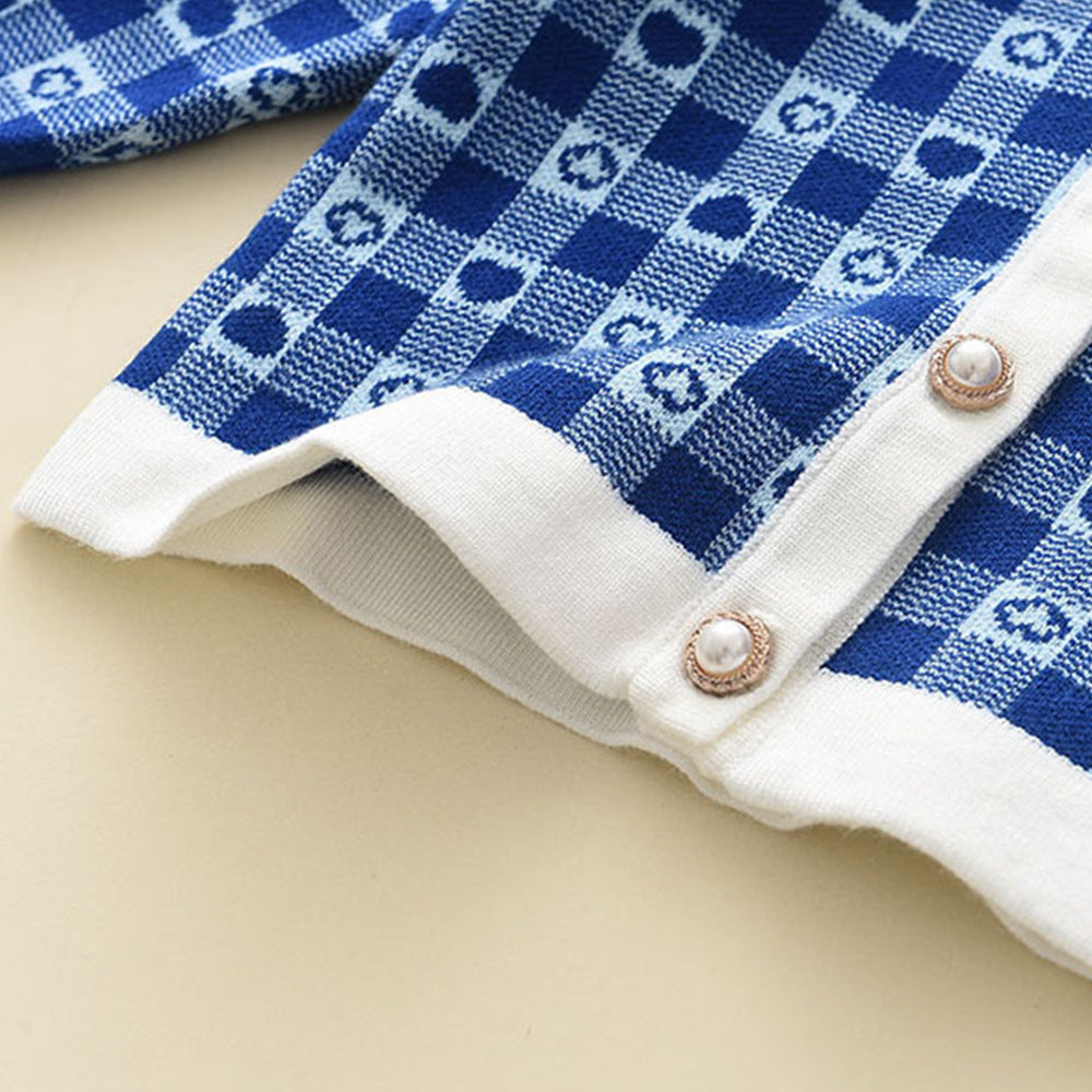 Two-piece Suit Girl Sweater Classic Style Plaid Knitted Cardigan Bow Hip Skirt Two-piece Suit Girl Sweater