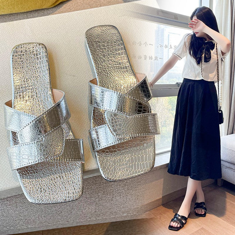 Roman Style Flat Slippers Women's Cross Strap Open Toe