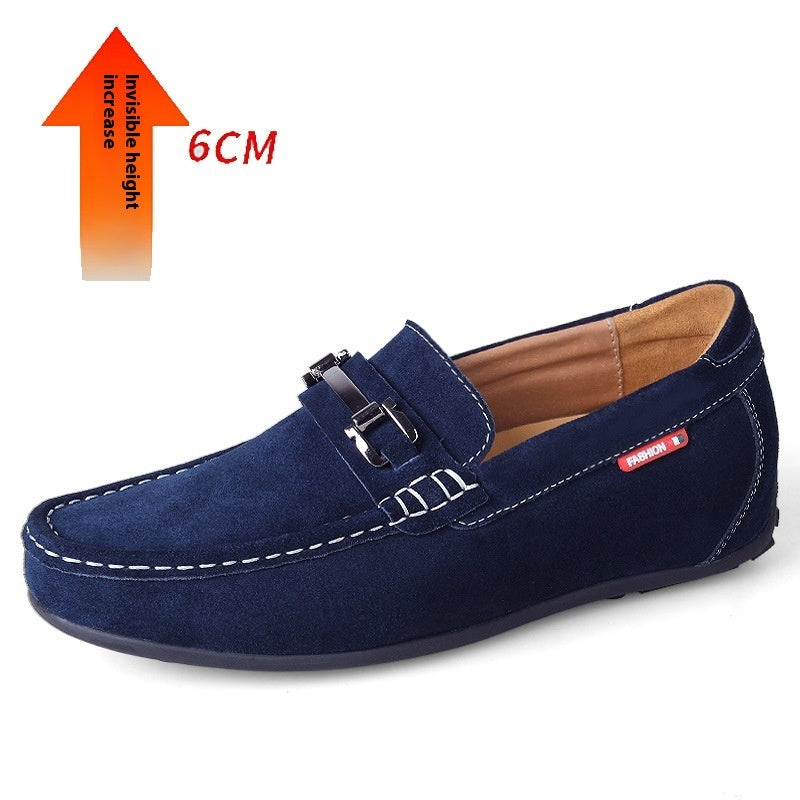 Men's Lazy Shoes Matte Suede Cowhide Invisible Height Increasing Insole 8CM Men's Lazy Daily Driving Shoes
