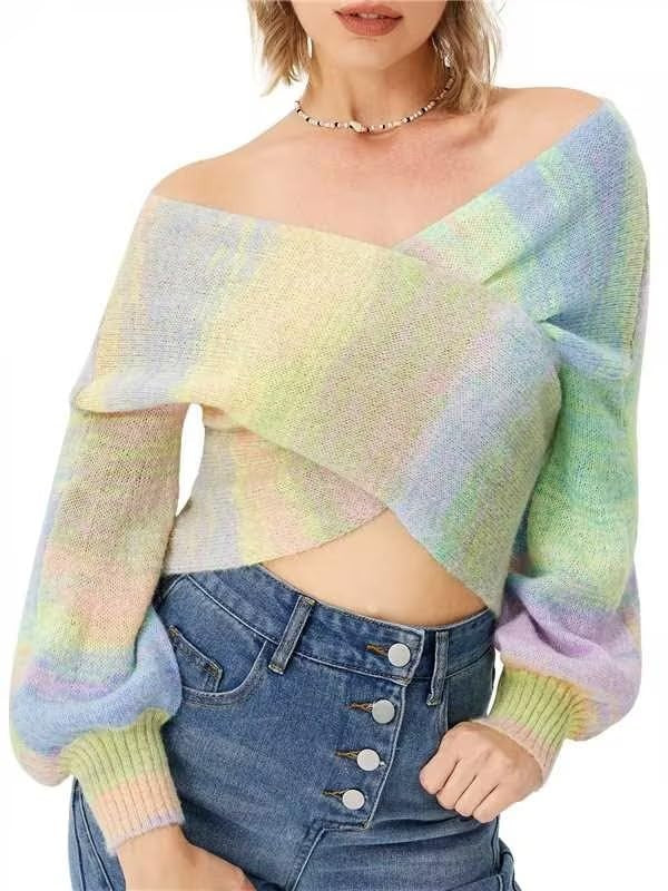 Long-sleeved Sweater Women's Colorful Long-sleeved Sweater Short Top