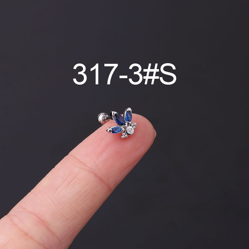 Stainless Steel Thin Rod Color Zirconium Ear Bone Nail Screw Screw Ball Ear Stud