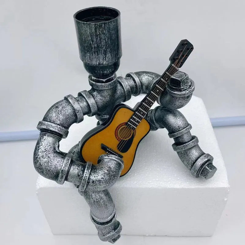 Robot Table Lamp Creative Iron Pipe Industrial Retro Style Coffee Bar Desk Plumbing Robot Table Lamp