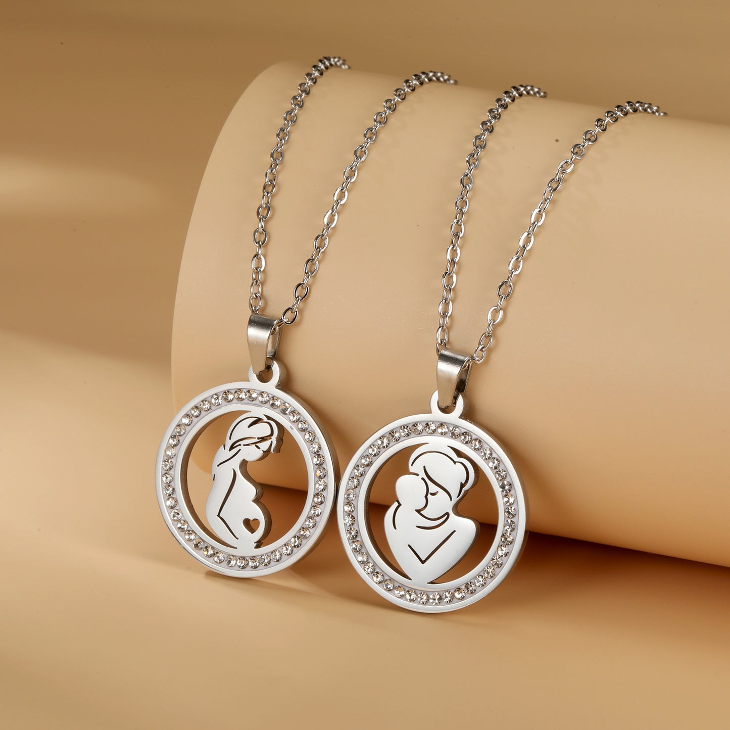 Transparent Zircon Round Pendant Necklace Stainless Steel