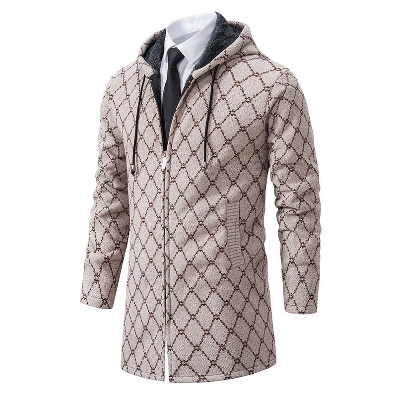 Jacket Men's Mid-length Sweater Fashion Casual Hooded Coat