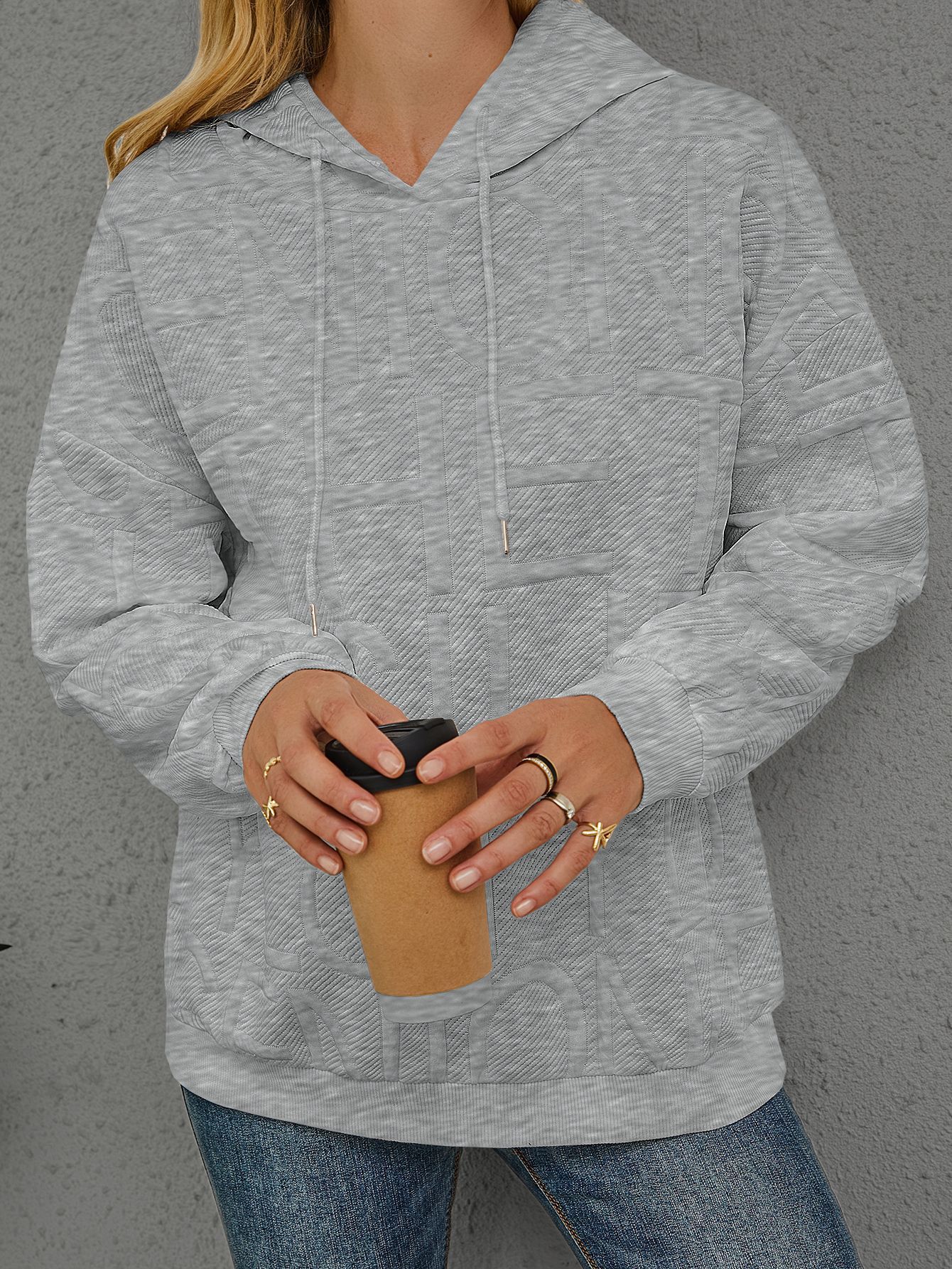 Loose Fashion Three-dimensional Printing Long Sleeve Pullover Hoodie Women