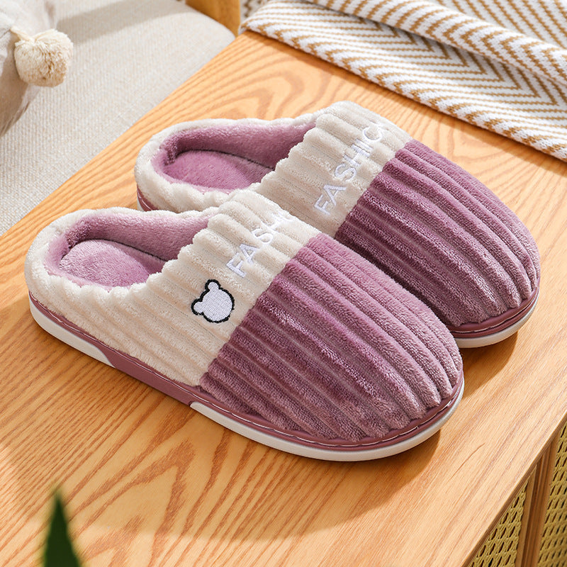 Winter Slippers Bear Embroidery Slippers Home Couple Winter Shoes