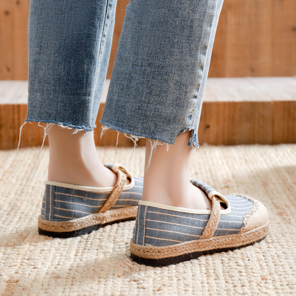 Linen Shoes Women's Artistic Striped Color Matching