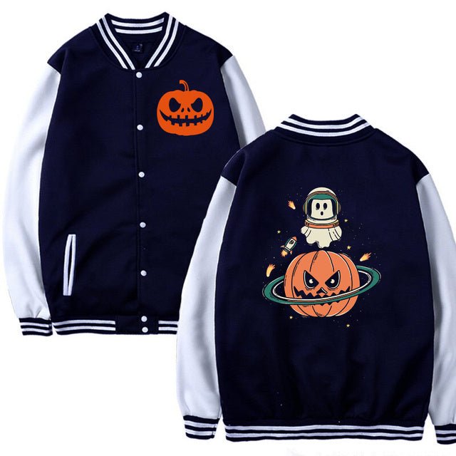 Men Woman Jacket Pumpkin Planet Halloween Print Casual Loose - sumet.shop