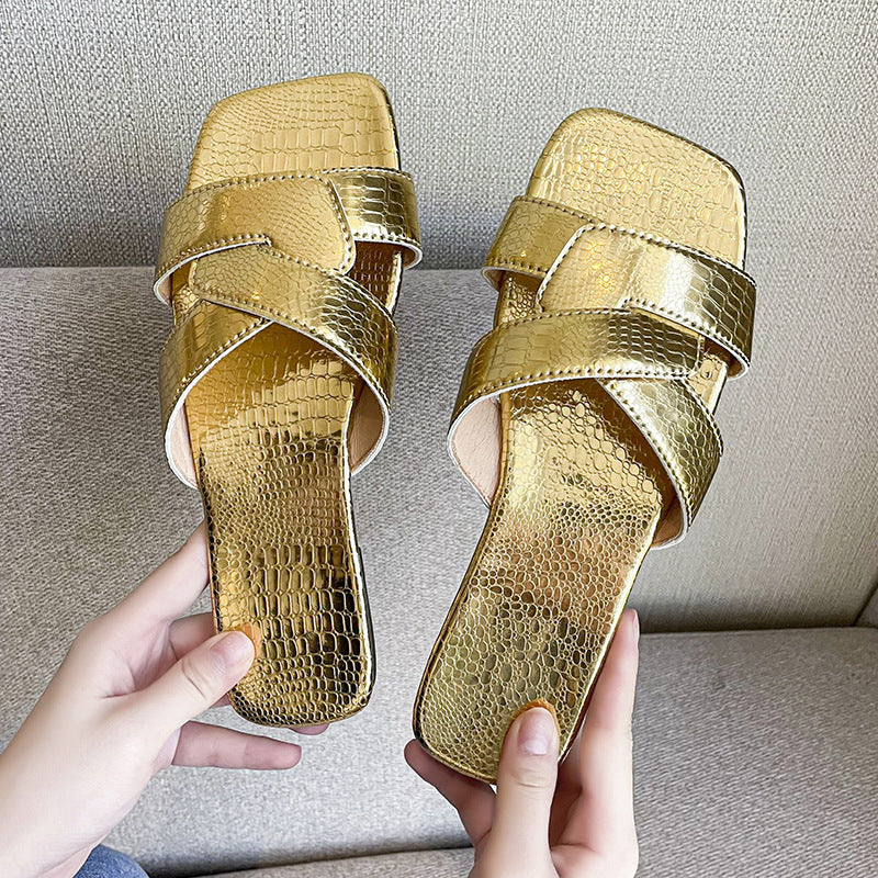 Roman Style Flat Slippers Women's Cross Strap Open Toe